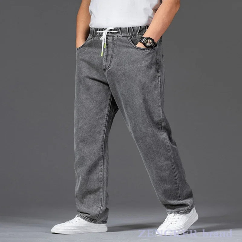 Autumn thick-legged big trousers wide trousers jeans men's straight loose big-legged wide-leg large size 46 44 42 denim jeans