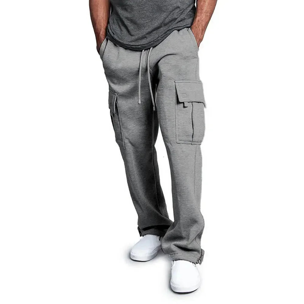 Men Cargo Jogger Pants Autumn Winter Fleece Sweatpants Loose Trousers