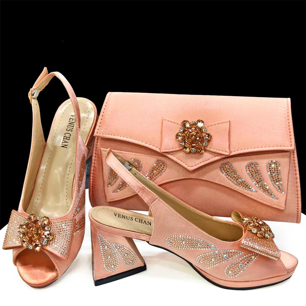 Shoes and Bags Matching Set Peep Toe High Heels for Party