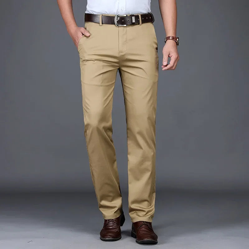Soft Thin Cotton Casual Pants Men's Black Khaki Trousers