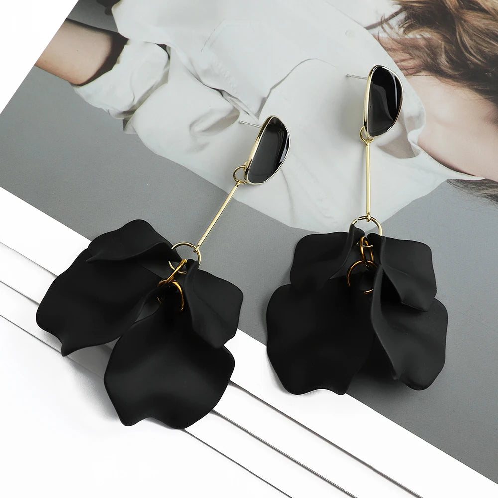 Romantic Sweet Acrylic Petal Long Dangle Drop Earrings For Women