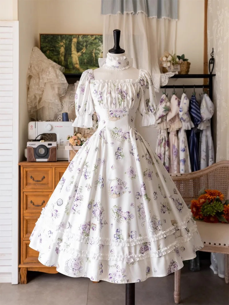 Classical Elegant Kawaii Dress Lolita Short Sleeved Slim Fit Long Vestidos