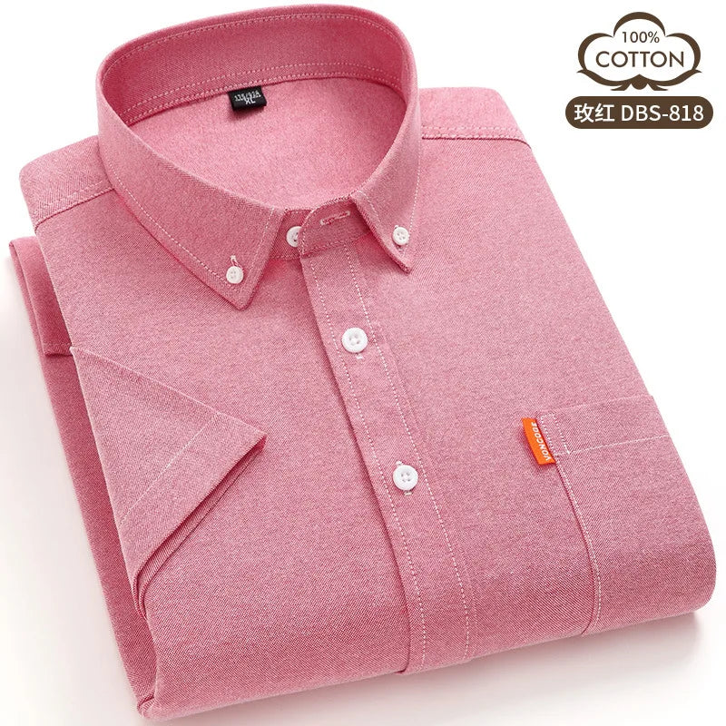 100% cotton 5XL men's short sleeve shirt Oxford Summer high quality with pockets casual wear free breathable slim fit