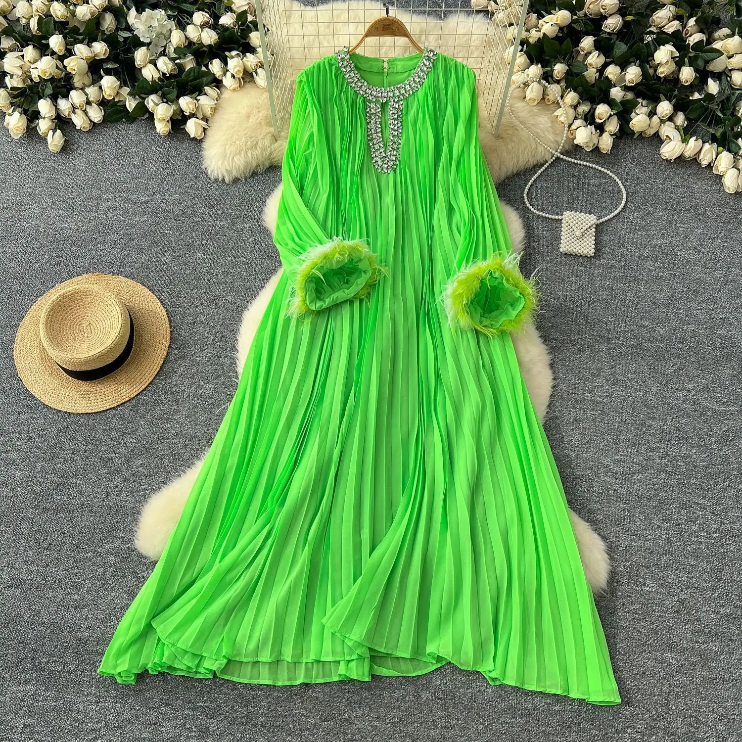 Luxury Pleated Chiffon Maxi Dresses Women's Spring Summer Party Long Dress