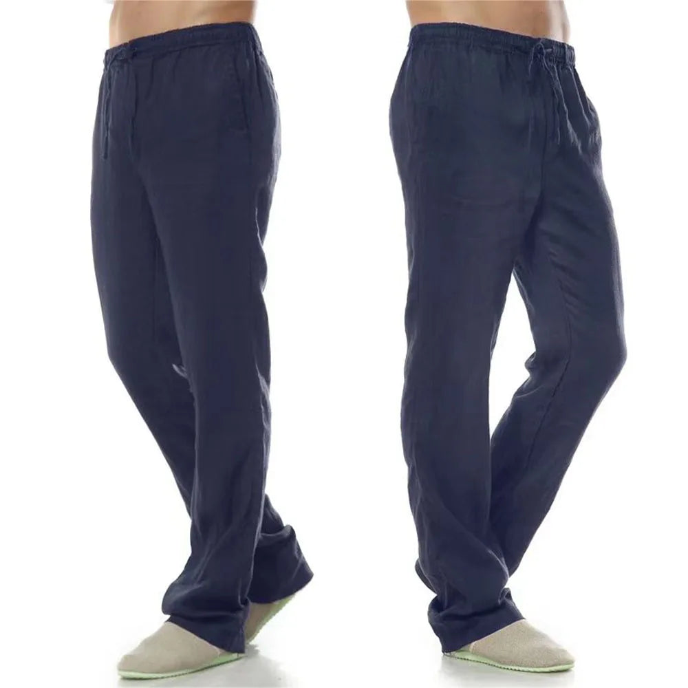 Men's Cotton Linen Pants Male Breathable Solid Color