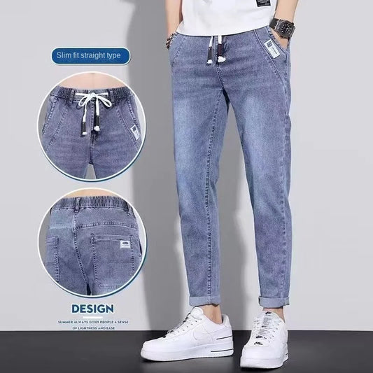 Men's Drawstring Hip Hop Joggers Casual Denim Jeans