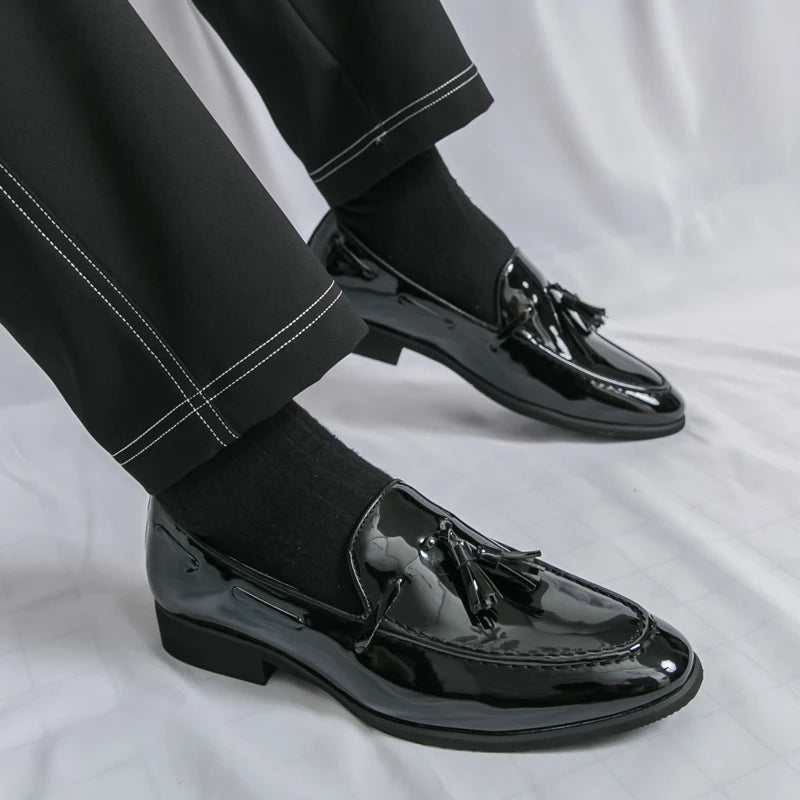 Purple Elegant Dress Shoes Man Luxury Party Wedding Shoes Men Fashion Tassels Pointed Toe Men Patent Leather Shoes Big Size 47