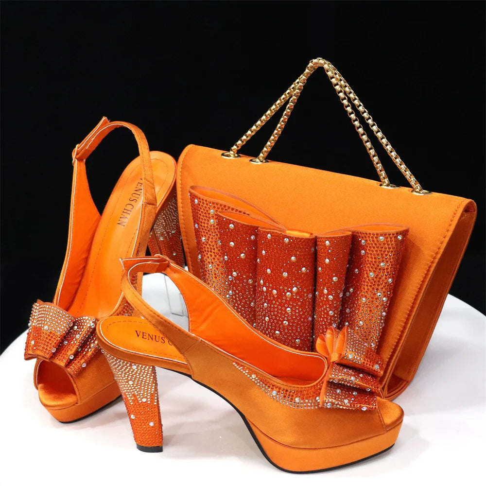 Women High Heels Sandals Printing Flower Material with Rhinestone Open-Toed Shoes