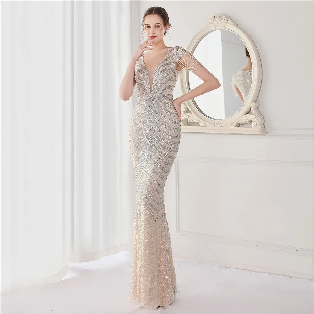 Elegant V Neck Mermaid Evening Dress Formal Dress