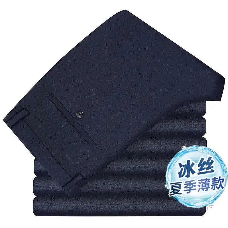 Herren Sommer Casual Anzughose Elastische Bügelfreie Hose Herren Schwarze Dünne Hose