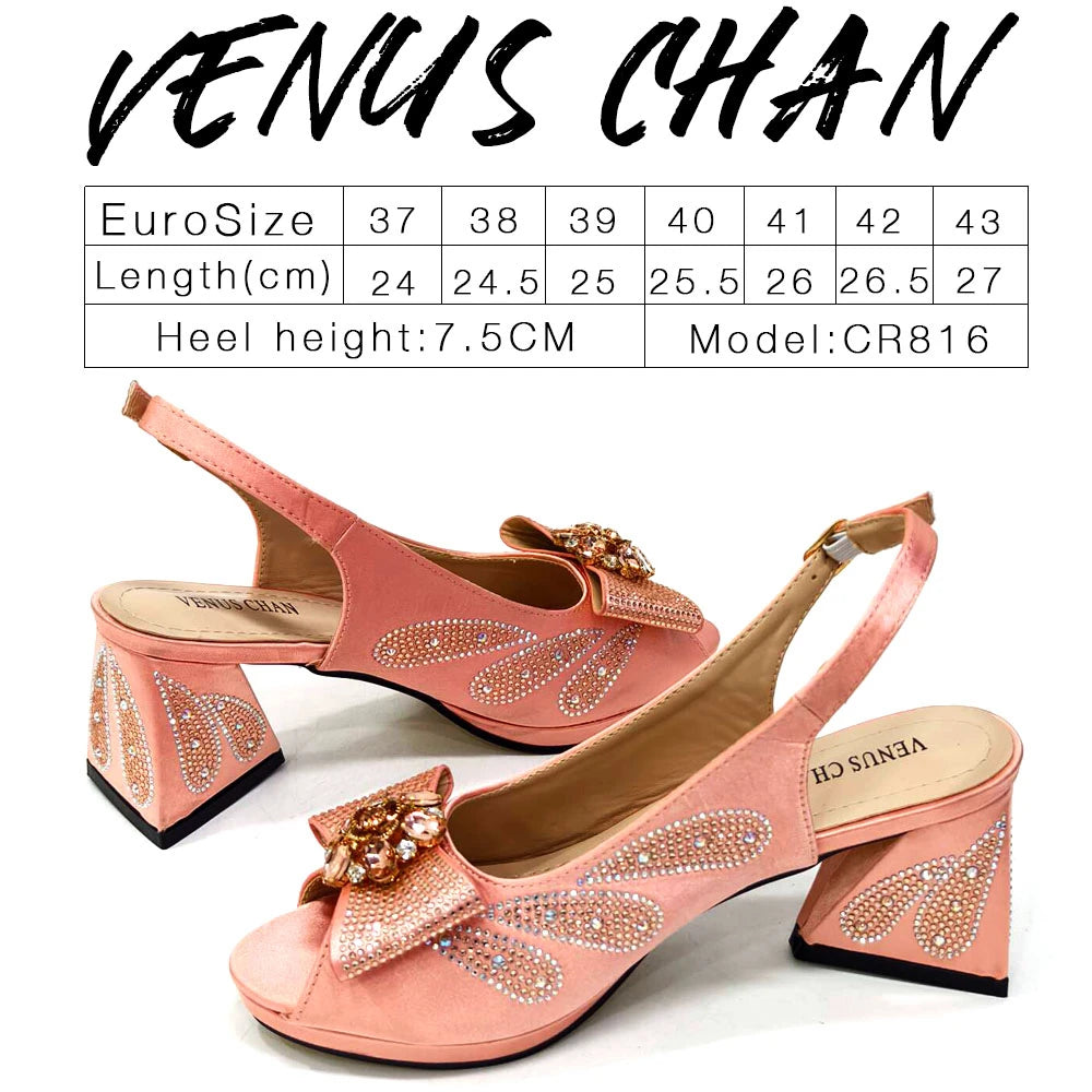 Shoes and Bags Matching Set Peep Toe High Heels for Party