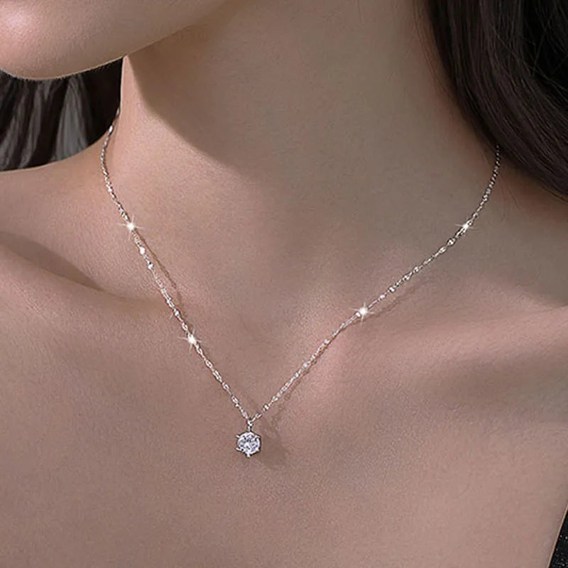 Sterling Silver Plated Necklace Versatile Single Sparkling Chain for Women