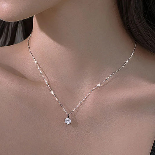 Sterling Silver Plated Necklace Versatile Single Sparkling Chain for Women