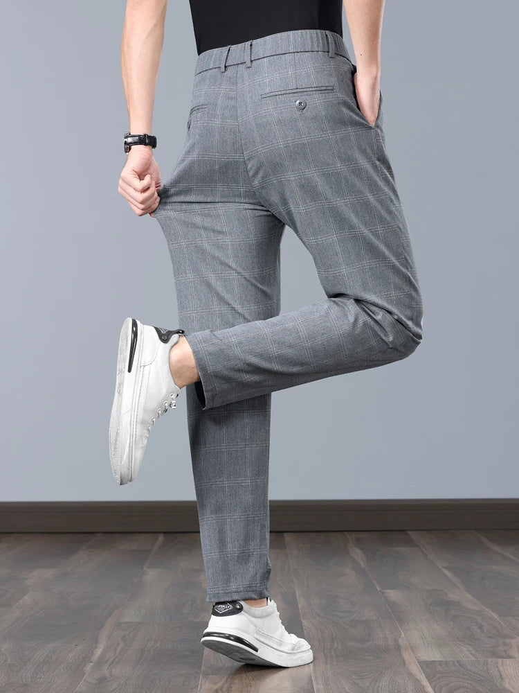 Formal Stretch Pants Men Slim Business Grey Black Casual Pant