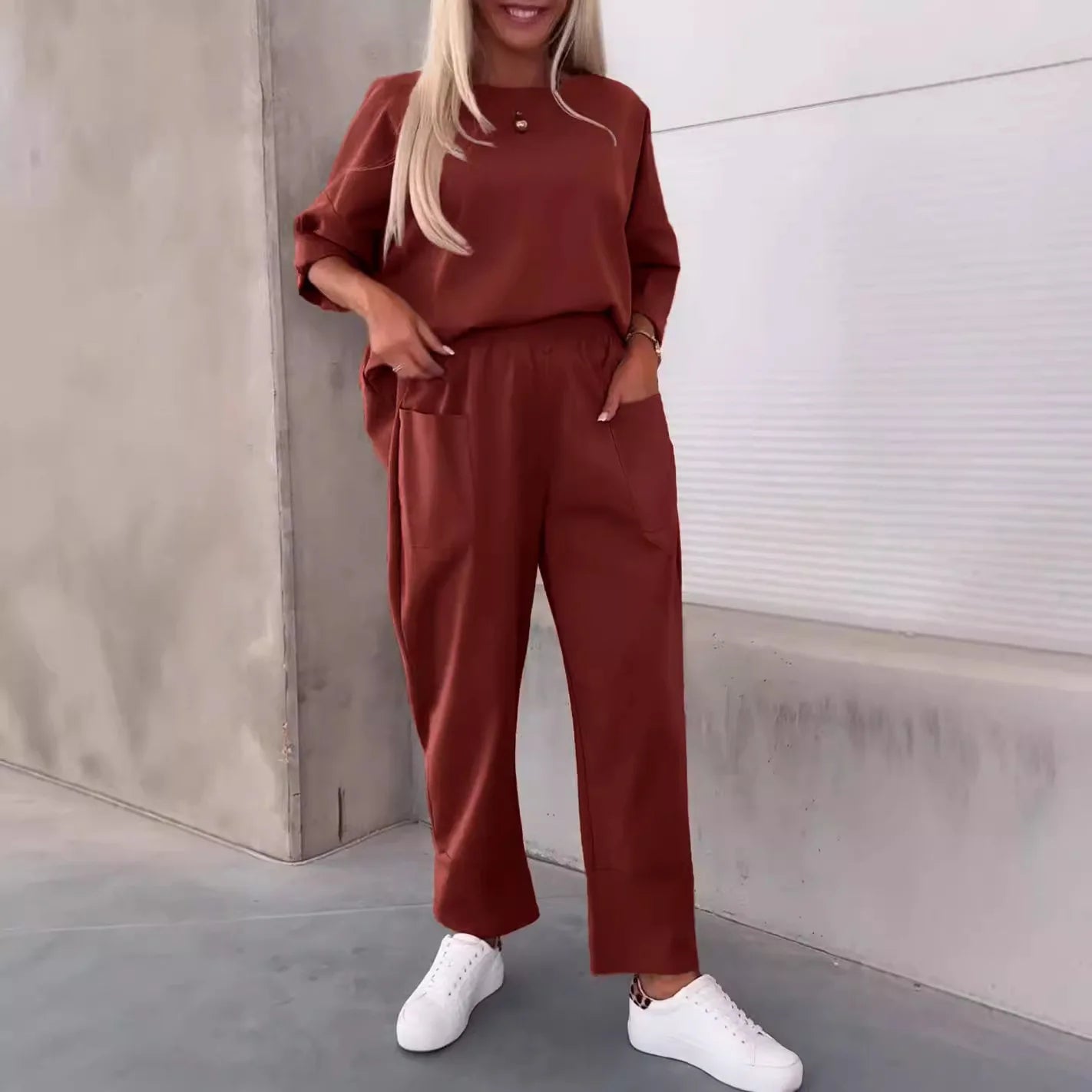 Women's pure color long-sleeved pants