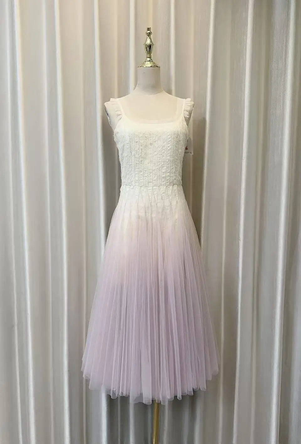 High Quality Gradient Camisole Dresses Spring Women Sleeveless Square Neck Mesh Dress Summer High Waist Zipper Knee Length Dress