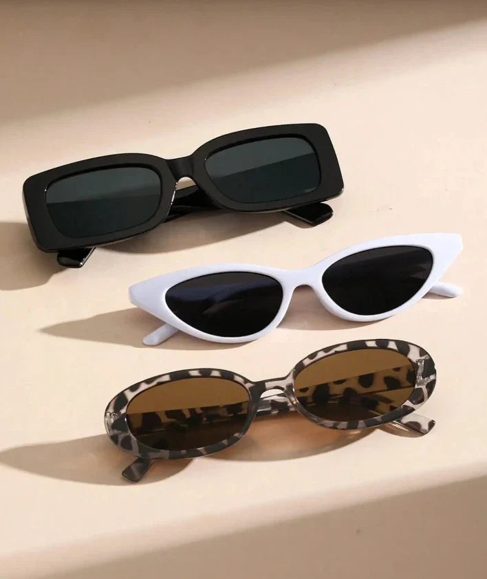 3PCS Unisex Cat Eye&Round&Square Plastic Frame Fashion Sunglasses For Outdoor Travel Hiking