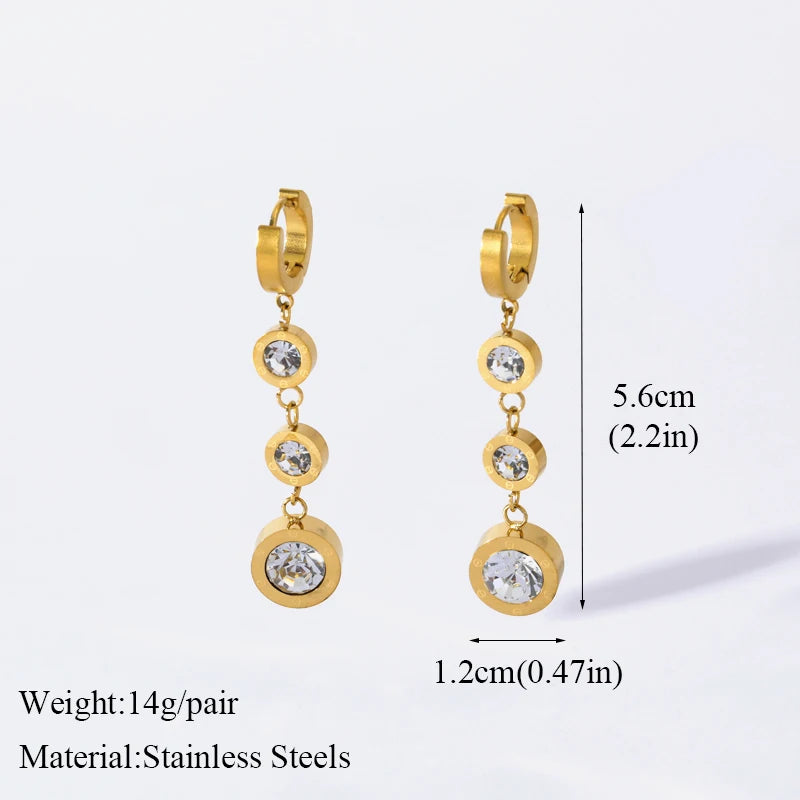 Stainless Steel Luxury White Zirconia Drop Earrings For Women
