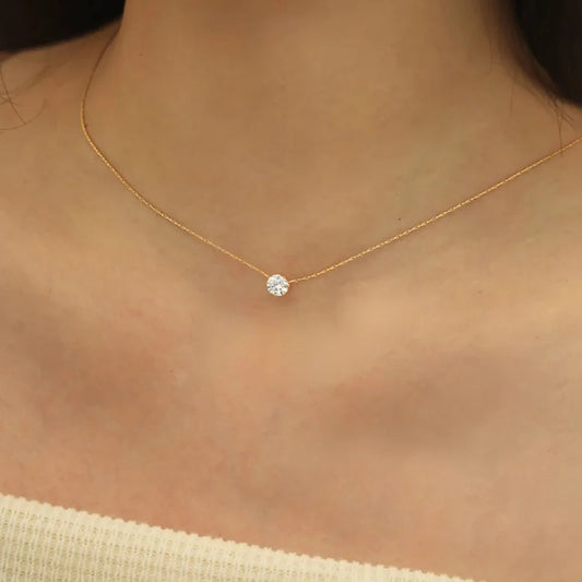 Stainless Steel Gold Plated Dainty Minimalist Zircon Necklace for Women
