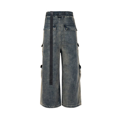 RO Style Gradient Ribbons Multi-pockets Drawstring Jeans for Men