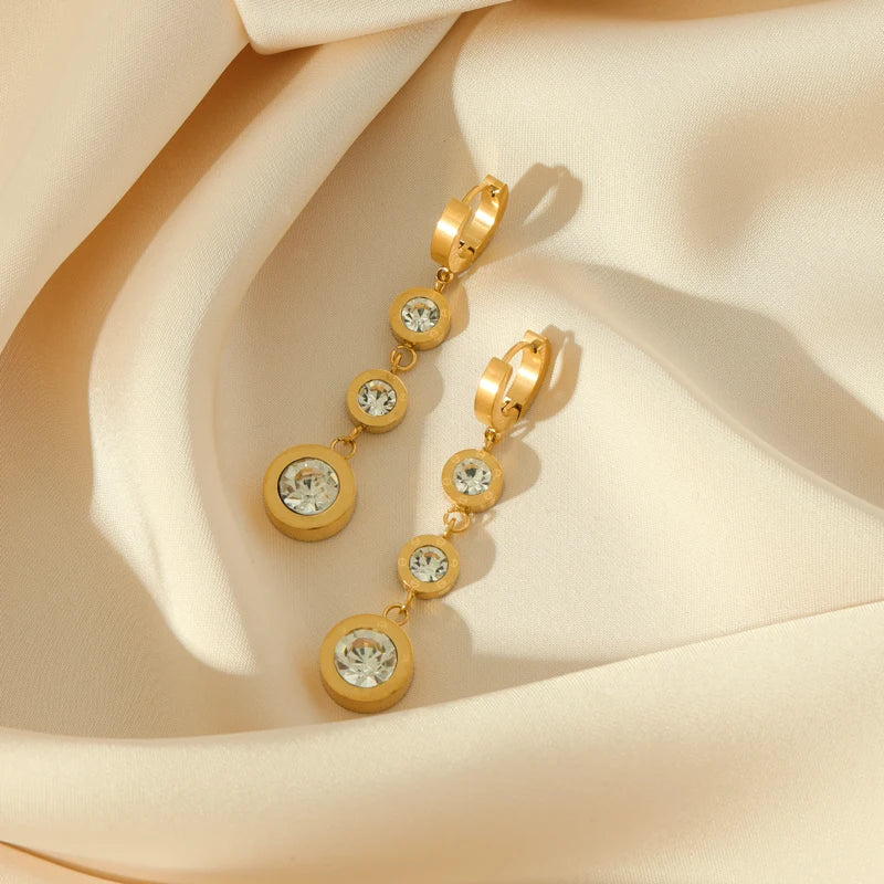 Stainless Steel Luxury White Zirconia Drop Earrings For Women