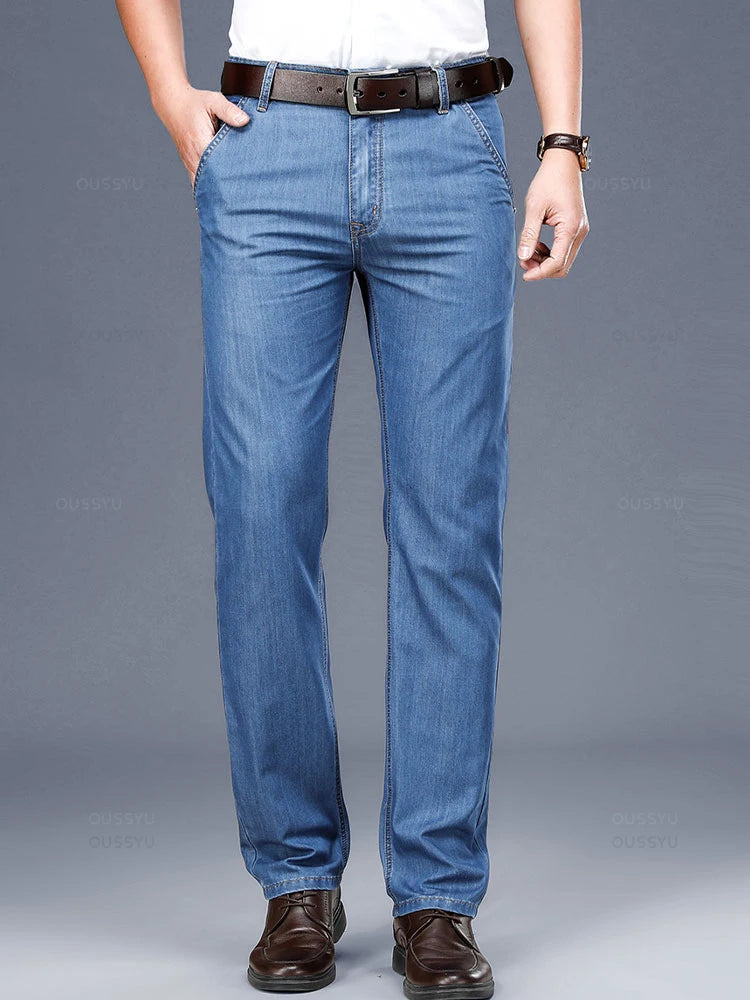 High Quality Brand Clothing Soft Modal Fabric Men's Jeans Classic Business Straight Denim Pants Work Trousers Male Plus Size 40