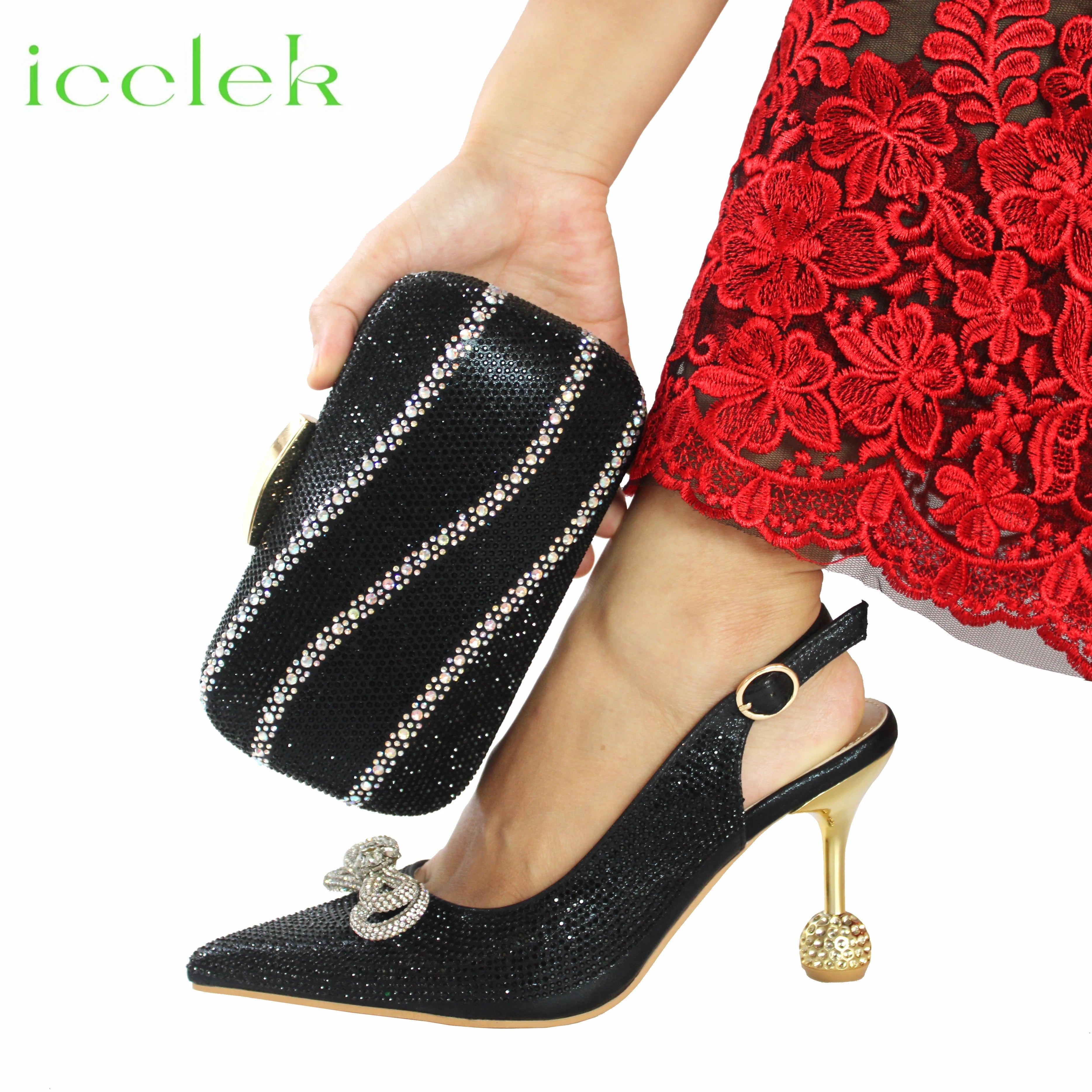 Wine Color Crystal Decoration Style Round Heels Friends Party Sandals and Bags