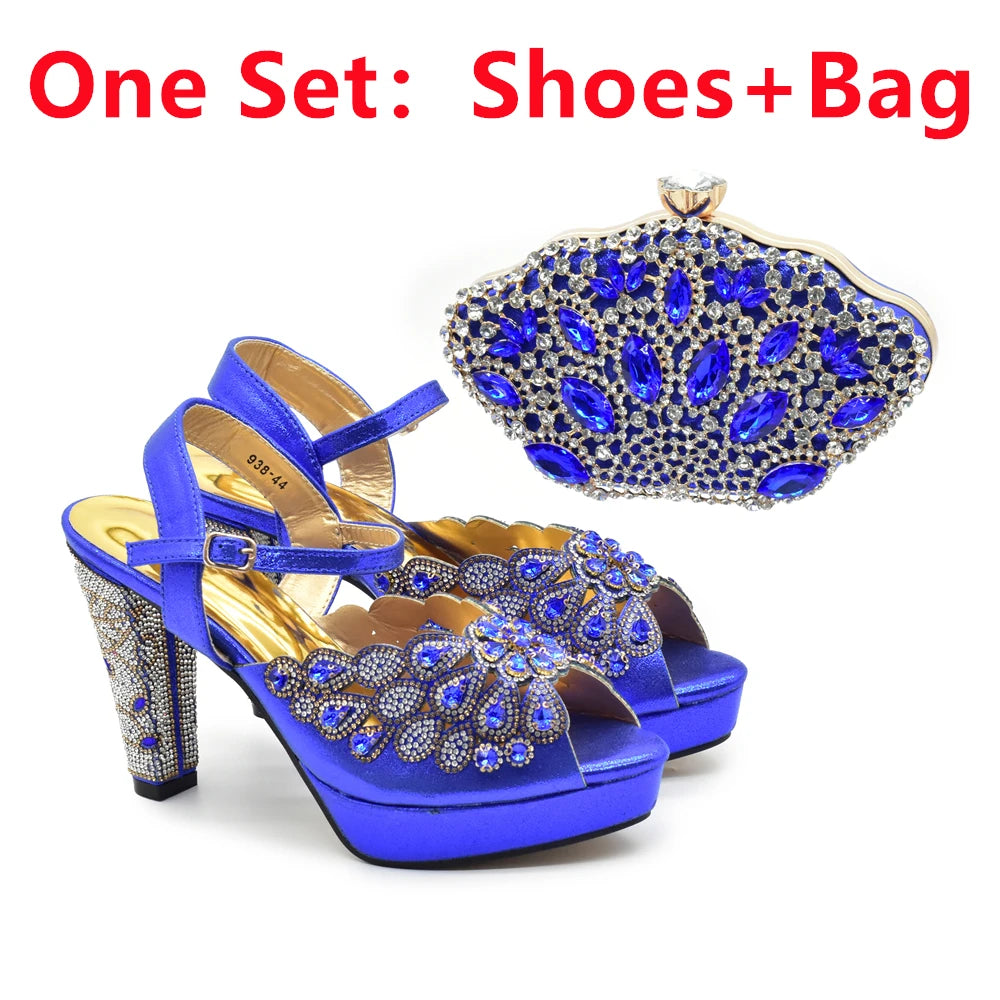 Peep Toe Thin Heels Shoes Matching Bag Set for Party