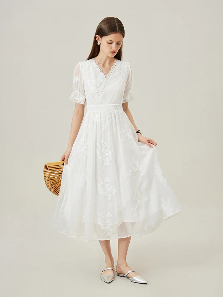 FSLE White Embroidered Dress For Women's Summer 2024 New French Fairy High Waist Women Dress Casual Loose 24FS12397