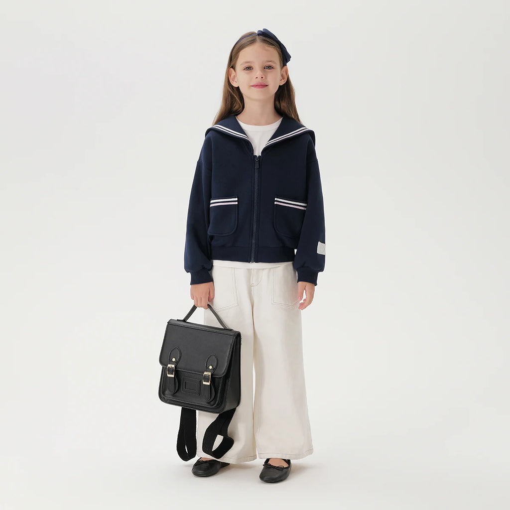Girls Preppy Style Navy Lapel Jacket