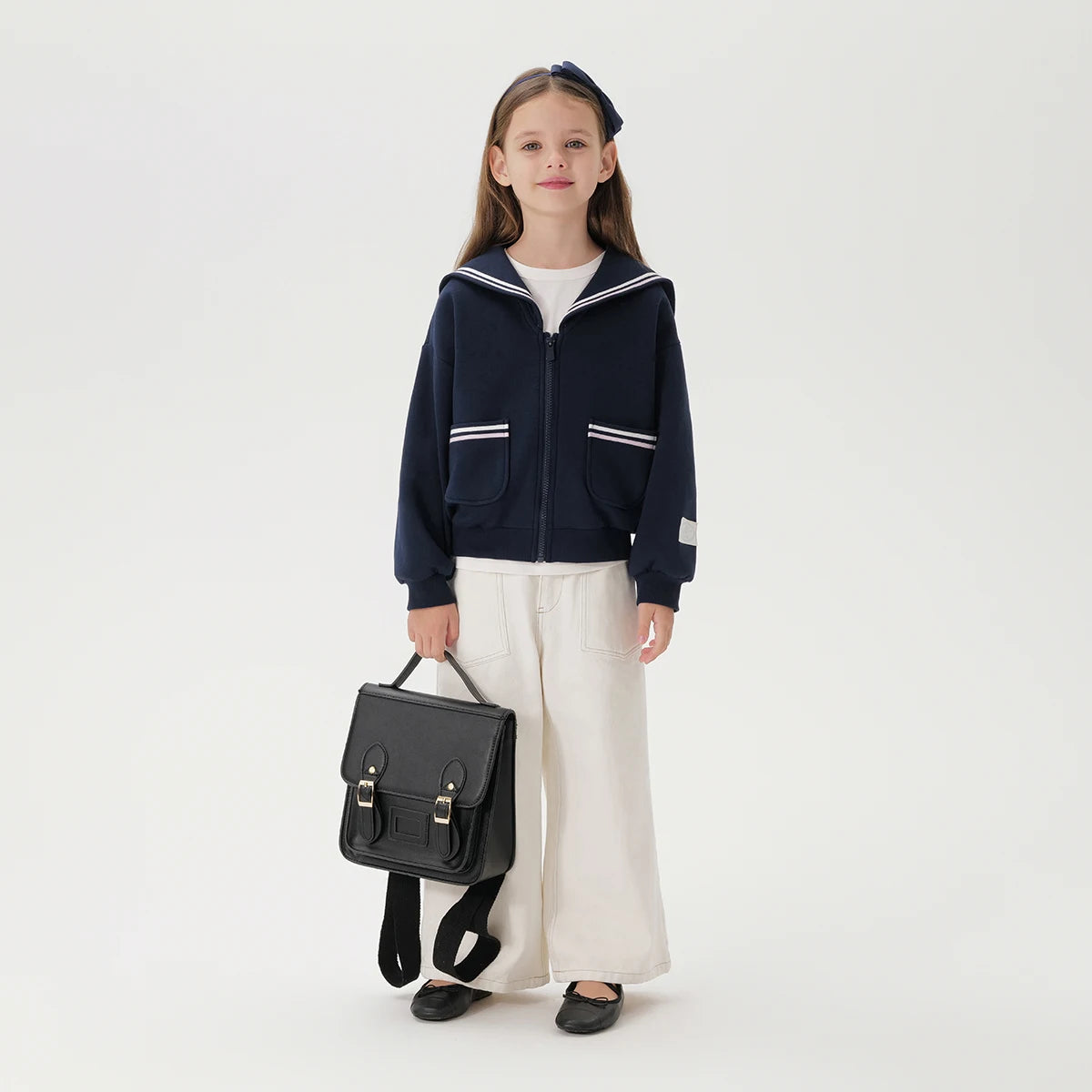 Girls Preppy Style Navy Lapel Jacket