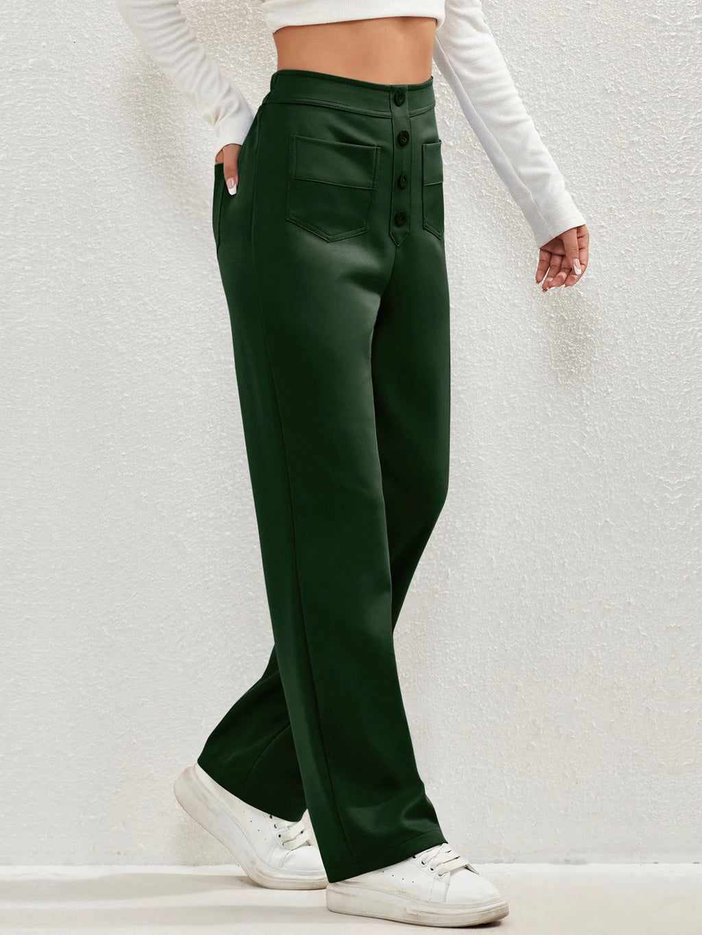 Women Sweatpants 2024 High-Waisted Multi-Pocket Cargo Pants Elegant Full-Length Casual Pants Blackish Green XL