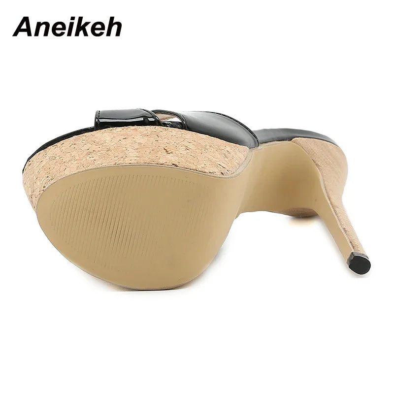Aneikeh 2025 Summer Extreme Mules High Heels Women's Platform Sandals Shoes Ladies Slippers Slingback Peep-toe Slides Sandalias