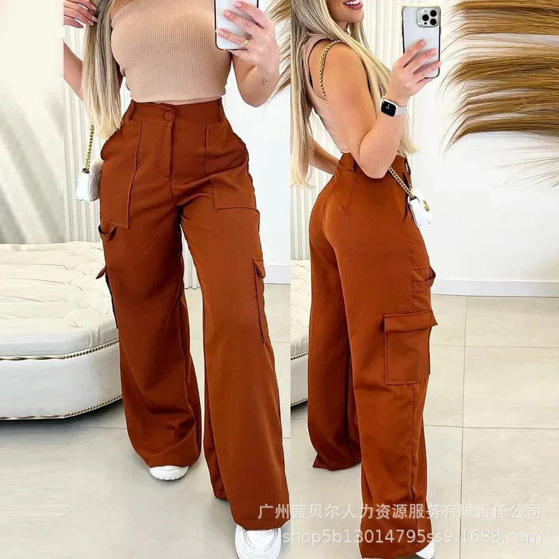 Wide Leg Trousers Solid Color Streetwear Fashion Cargo Pants