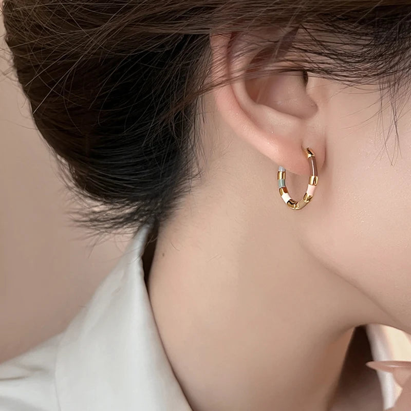 Girls' Colorful Enamel Mini Metal Round Earrings FoWomen
