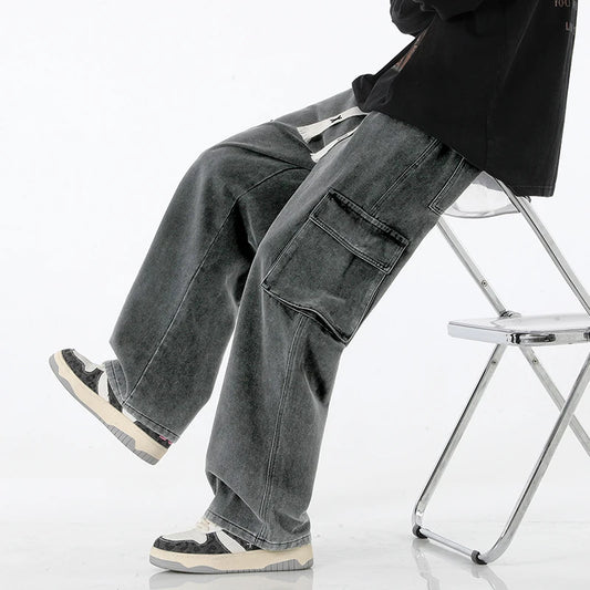 Men Cargo Jeans Baggy American High Street Y2K Multi-pocket