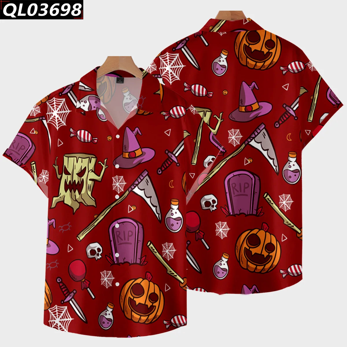 2024 Men's Summer Casual Short Sleeve Shirts Halloween Skull 3d Print Hip Hop Plus Size