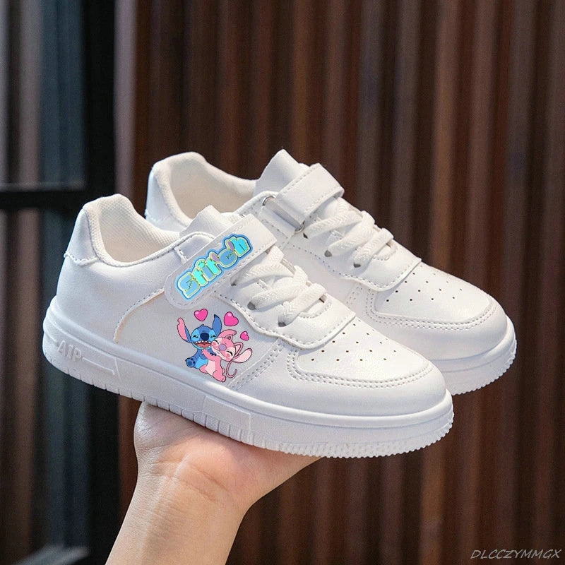 Lilo & Stitch Children Sneakers For Girls Boys Print High Top Sport Shoes Flat Kids Tennis Shoes White Casual Sheos