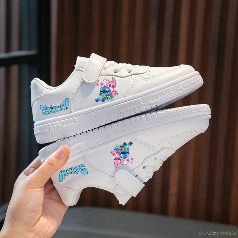 Lilo & Stitch Children Sneakers For Girls Boys Print High Top Sport Shoes Flat Kids Tennis Shoes White Casual Sheos