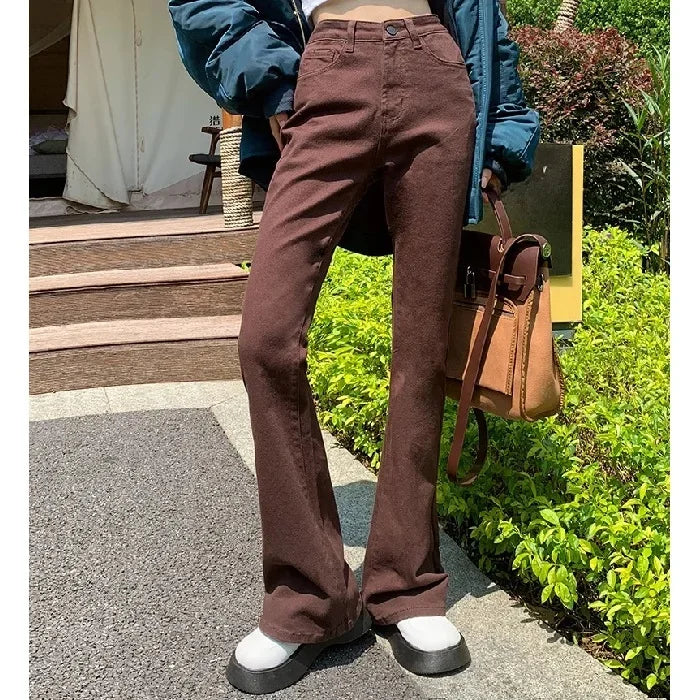 New Arrival Autumn High-Waisted Slimming Straight-Leg Jeans For Women Loose-Fit Brown Smoke Pants Trendy Fashion Denim Pants