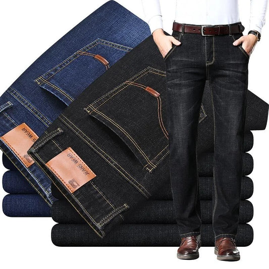 Men's Jeans Business  Straight Elastic Loose Slim Fitting Stretch Casual Trousers