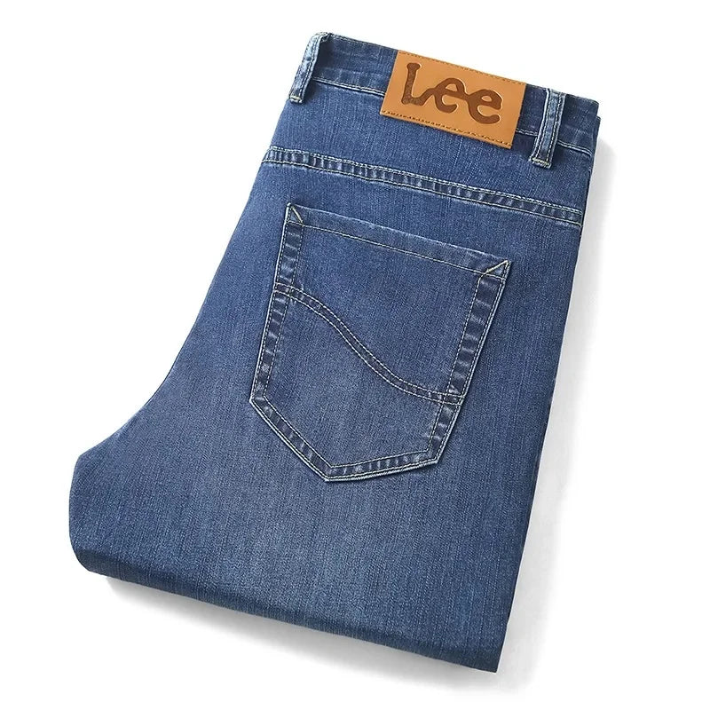 Lee Dex Men's Summer Thin Straight Leg Casual Jeans Slim Fit Long Trousers Comfortable Breathable Lightweight Denim Pants