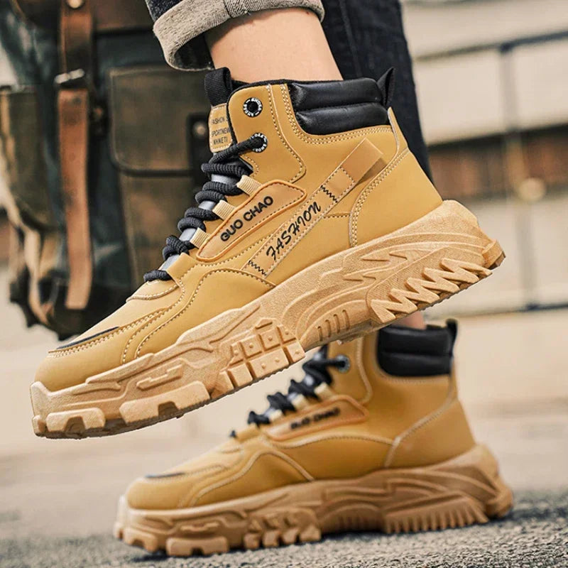 Platform Knight Shoes for Men Casual Sneakers Mens Ankle Boots Leather Men's Safety Dress Boots High-top Cowboy Working Boots