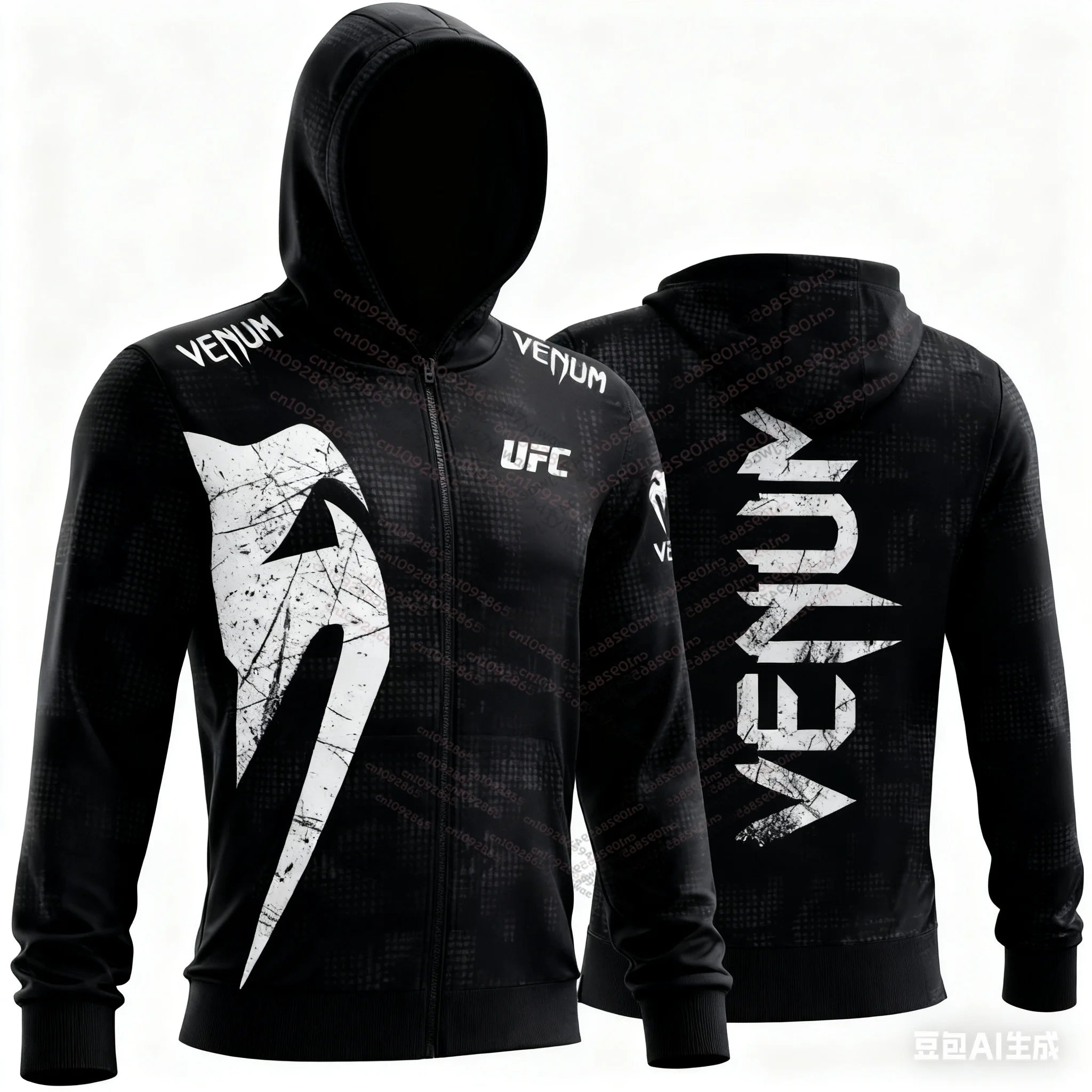 New Men's UFC Black White Hoodies Classic Long Sleeved 3D Printed Zipper Jacket Autumn/Winter Casual Boxing Fitness Training Top