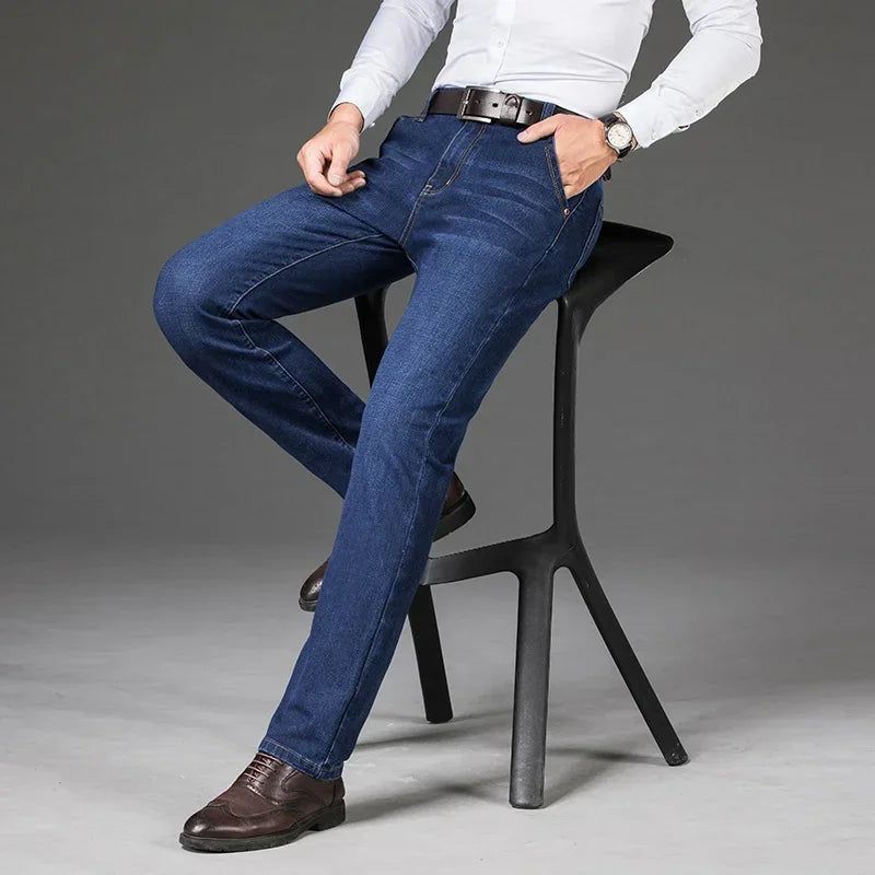 Plus Size 42 44 46 Spring Autumn Men's Fashion Casual Jeans Black Blue Classic Business Straight Elasticity Brand Denim Trousers