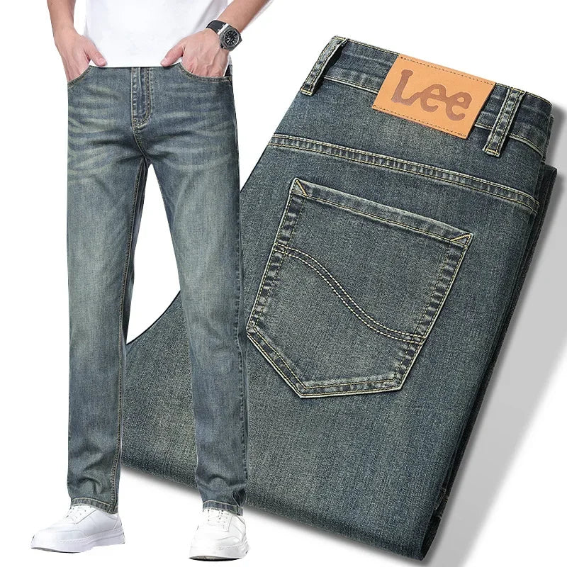 Lee Dex Men's Summer Thin Straight Leg Casual Jeans Slim Fit Long Trousers Comfortable Breathable Lightweight Denim Pants