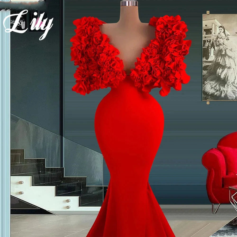 Woman Evening Dress Stain 3D-Flowers Formal Gown