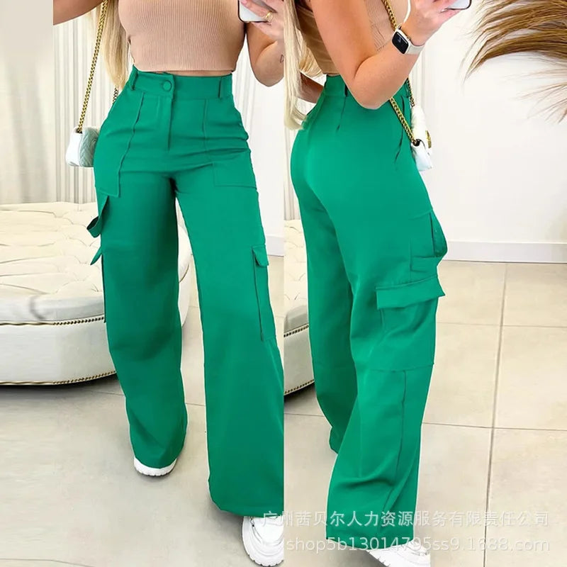 Wide Leg Trousers Solid Color Streetwear Fashion Cargo Pants