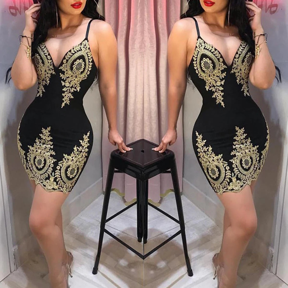 Sexy summer party halter dress Sleeveless slim-fit mini dress