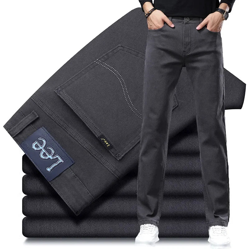 2024 Autumn/Winter New Men's Jeans Business Loose-Fit Straight-Leg High-Waist Cotton Casual Trendy Pants